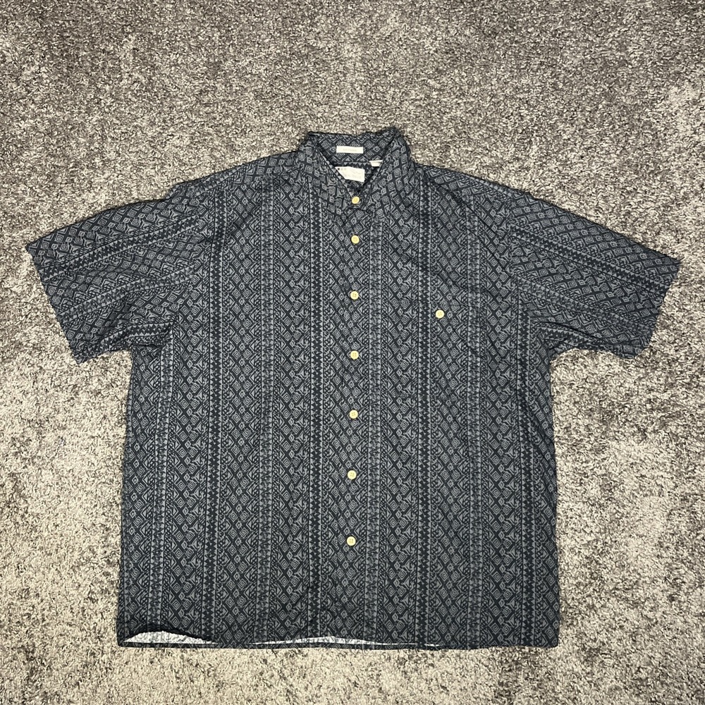 Natural Issue Mens Sz L Button Up Black Gray Tribal ‎ Hawaiian Soft Wash Shirt
